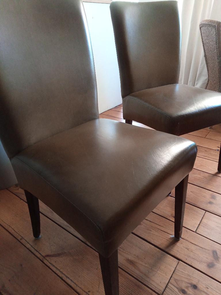 eetkamerstoelen 4stuks echt leer, Huis en Inrichting, Stoelen, Bruin, Ophalen of Verzenden, Zo goed als nieuw, Vier