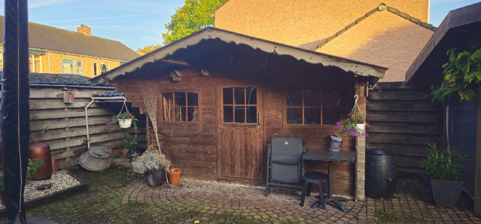 Blokhut 2x4 m met luifel - Beschikbaar 2027, Tuin en Terras, Ophalen, Gebruikt, Hout