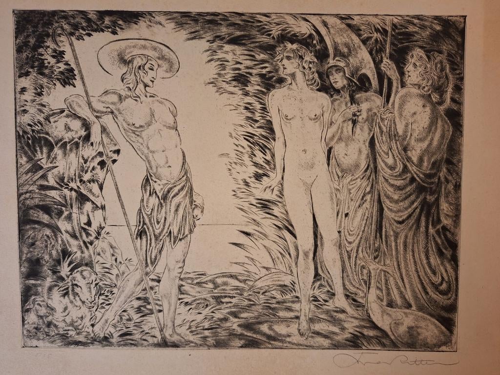 Art Deco Ets josef Ritter, Antiek en Kunst, Kunst | Etsen en Gravures, Ophalen of Verzenden