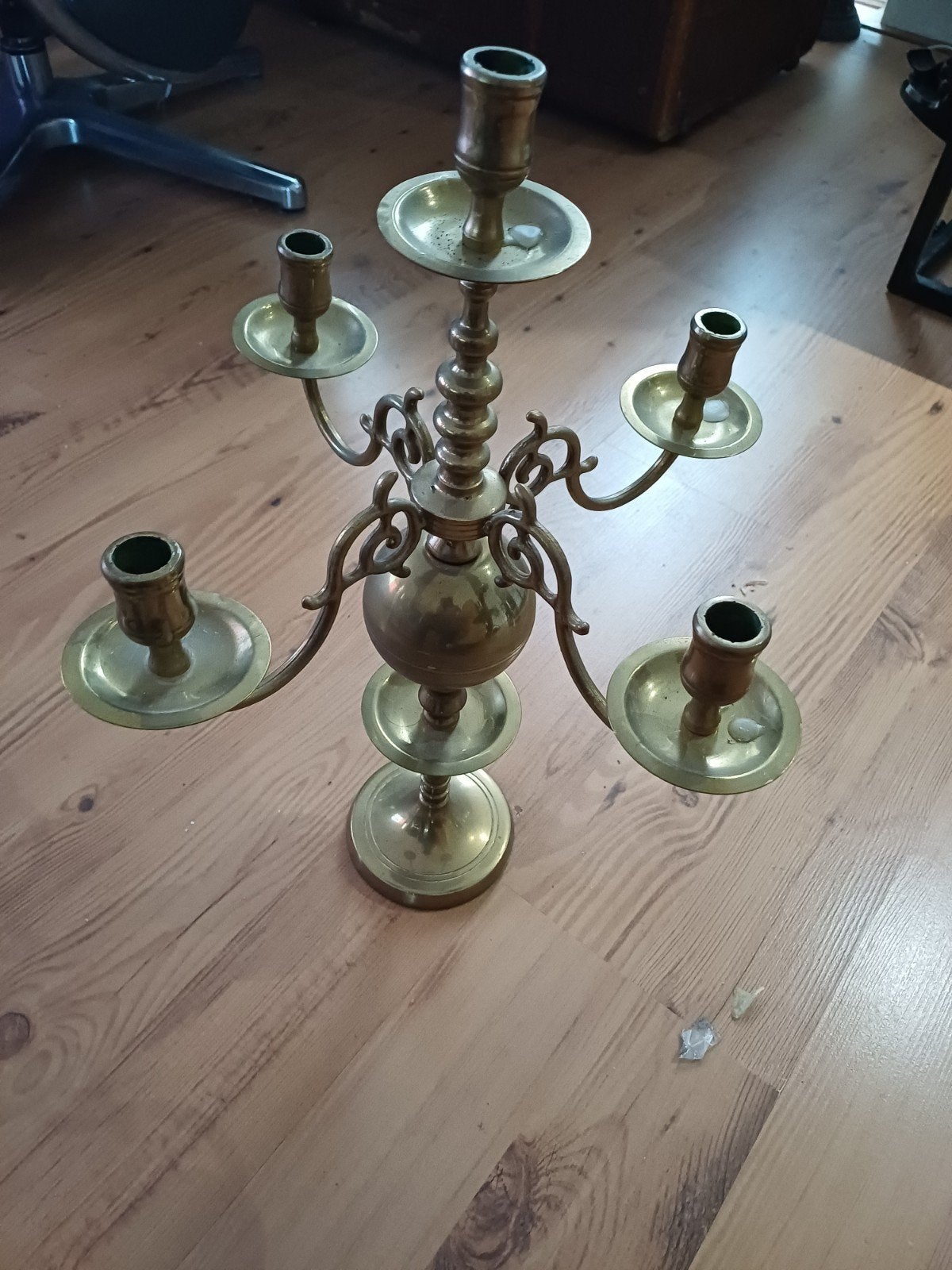Robuuste 5-armige Messing Kandelaar Oud-Hollandse Stijl, Ophalen of Verzenden