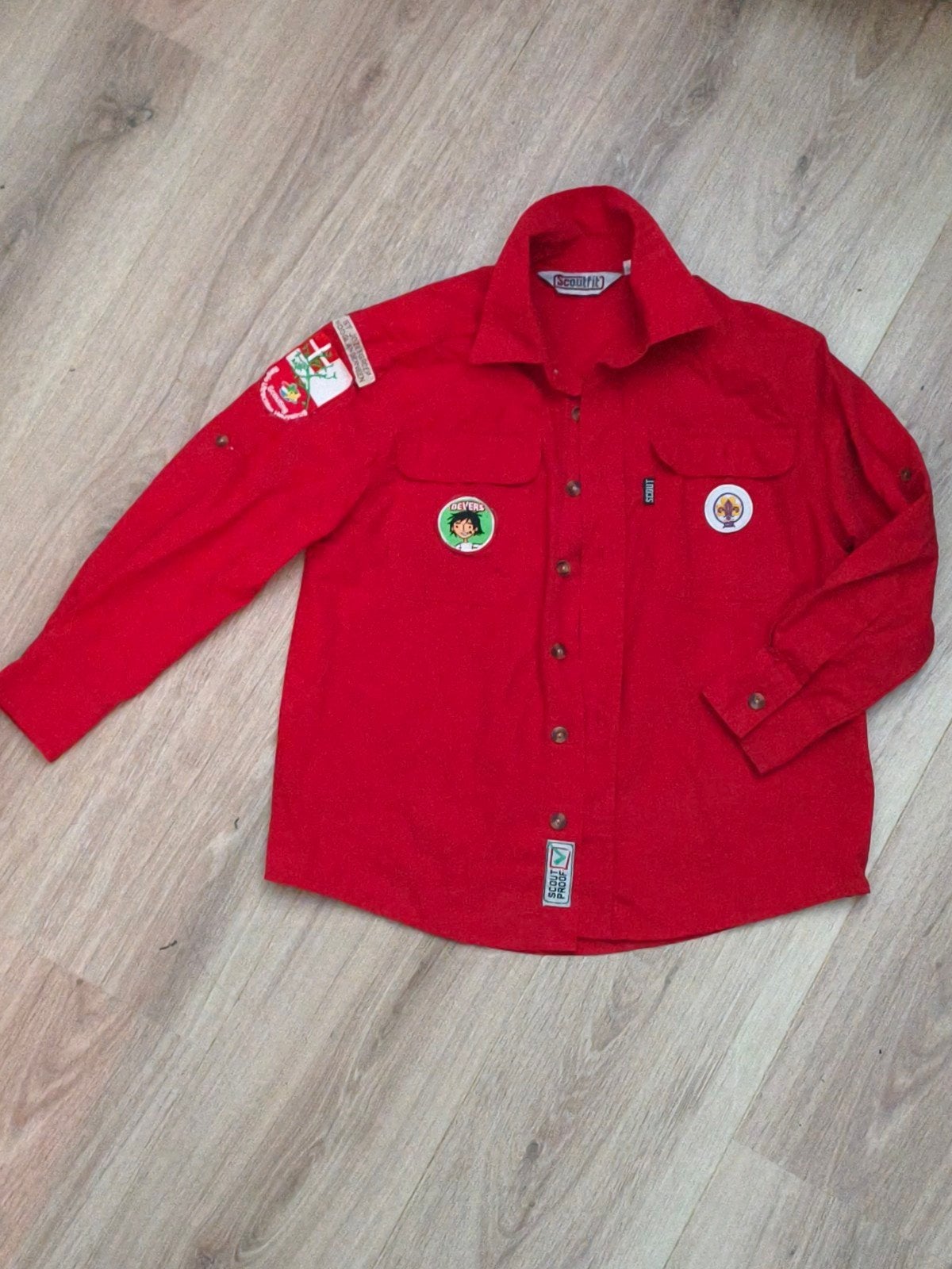 Scouting Bever rode blouse maat 128 met insignes, Ophalen, Gebruikt, Jongen of Meisje, Overhemd of Blouse
