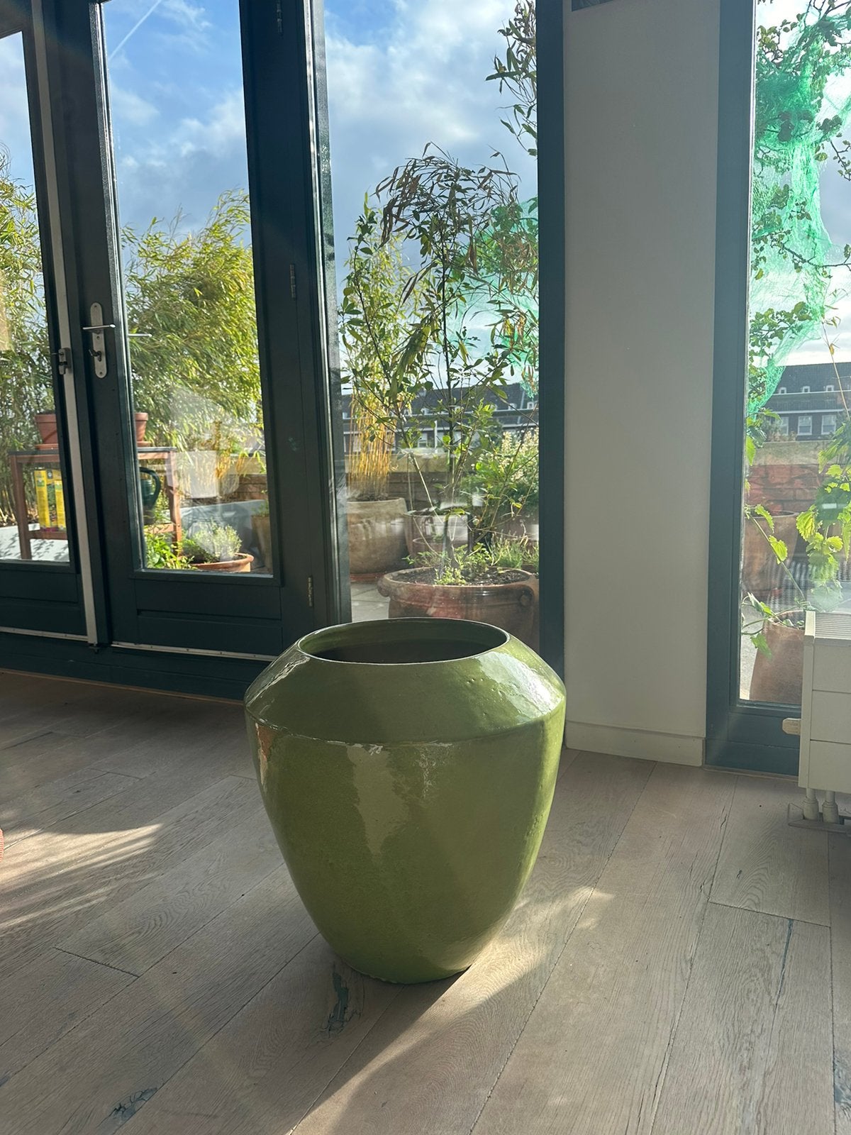 Grote bloempot aardewerk keramiek geglazuurd binnen, Ophalen, Rond, Binnen, Zo goed als nieuw