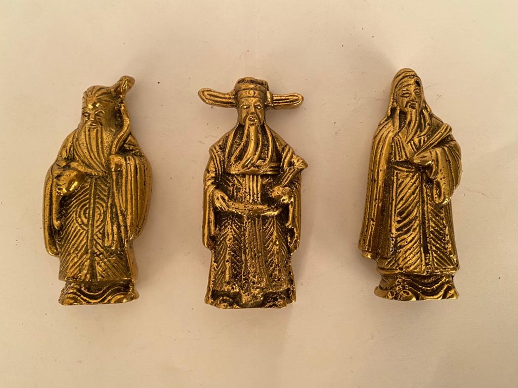 3 CHINESE MESSINGEN LU, FU en SHOU FIGUURTJES., Ophalen of Verzenden, Zo goed als nieuw