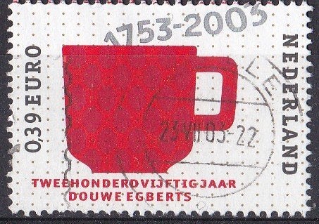 Douwe Egberts – Rood koffiekopje- gebruikt – NVPH 2193, Ophalen of Verzenden, Na 1940, Gestempeld