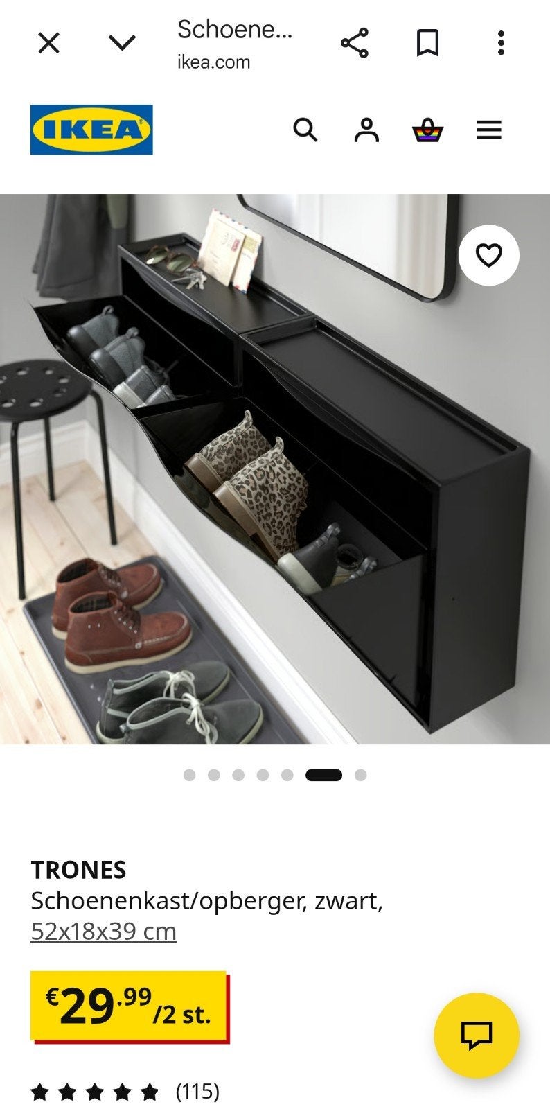 IKEA TRONES Schoenenkast/opberger, zwart, 52x18x39 cm, Ophalen of Verzenden, Gebruikt, Modern, minimalistisch