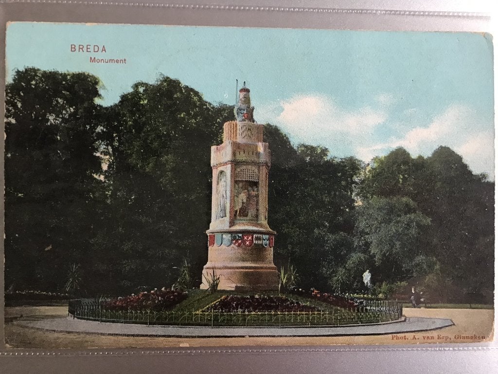Oude ansichtkaart Breda Monument, Gelopen 1905, Ophalen of Verzenden, Voor 1920, Gelopen, Noord-Brabant