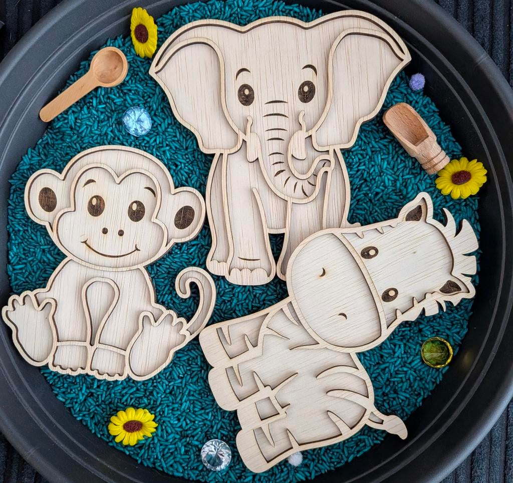 Houten safari dieren voor sensory play vulvormen, Kinderen en Baby's, Speelgoed | Educatief en Creatief, Sensory, Nieuw, Ophalen of Verzenden