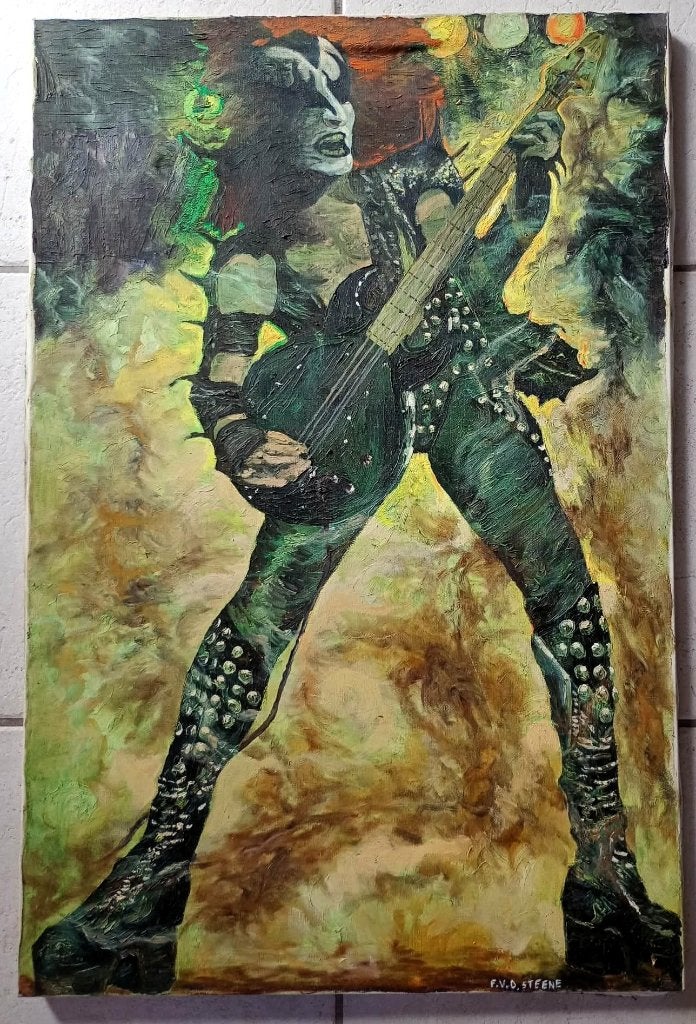 schilderij op doek KISS ,Gene Simmons jaren 70, Antiek en Kunst, Ophalen of Verzenden