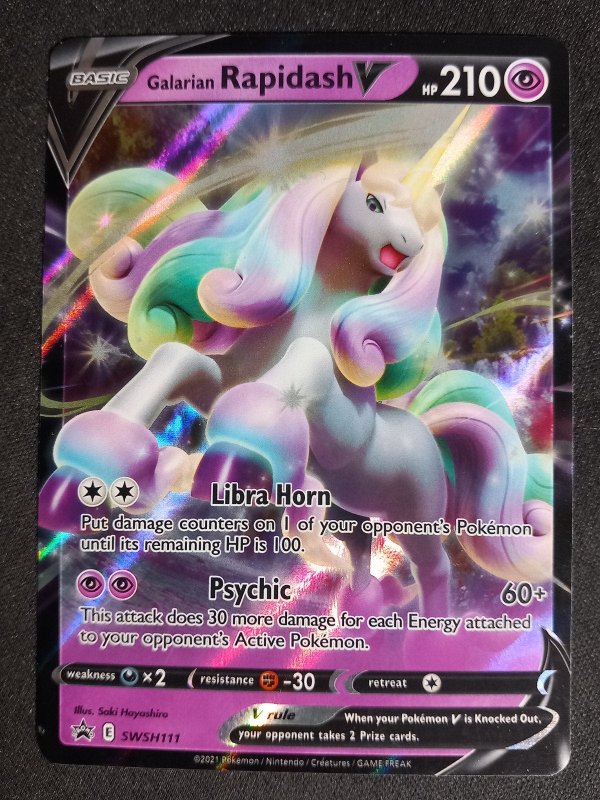 Galarian Rapidash V SWSH111 Black Star Promo Good, Verzenden, Gebruikt, Losse kaart, Foil