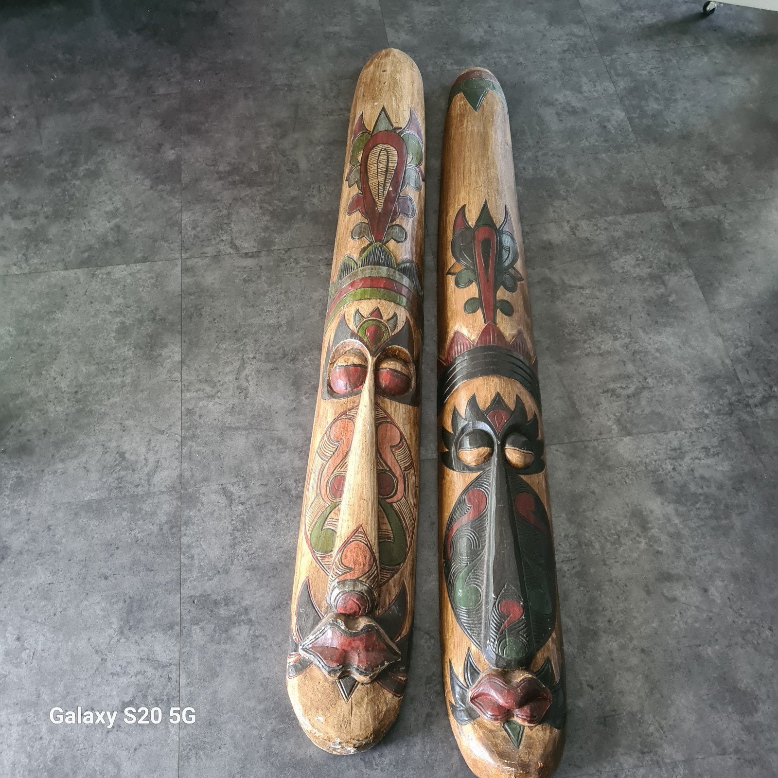 Set van 2 Afrikaanse houten maskers - 150 cm, Afrika, Masker, Handgemaakt, Meerkleurig