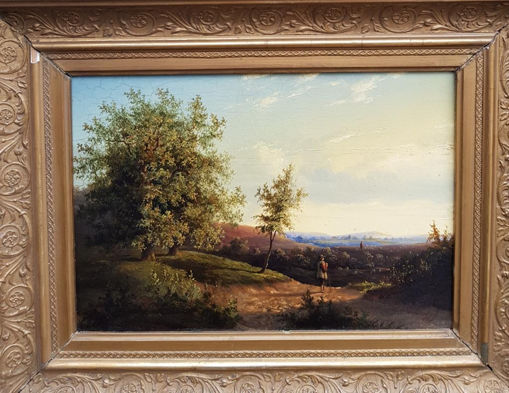 Antiek 19e-eeuws Romantisch Landschap Olieverfschilderij, Antiek en Kunst, Kunst | Schilderijen | Klassiek, Ophalen of Verzenden