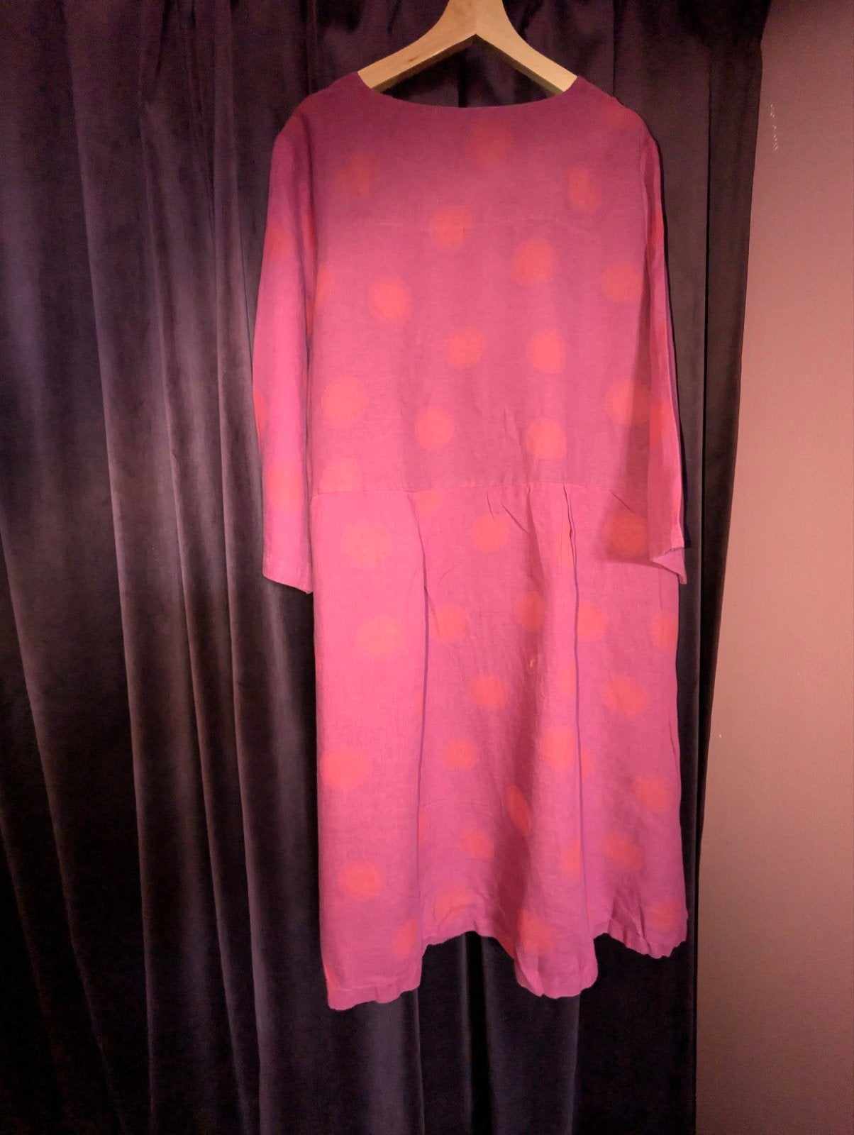 Gudrun Sjoden linnen jurk XL - Oud roze met oranje stippen, Kleding | Dames, Verzenden, Maat 46/48 (XL) of groter, Roze, Gudrun Sjoden