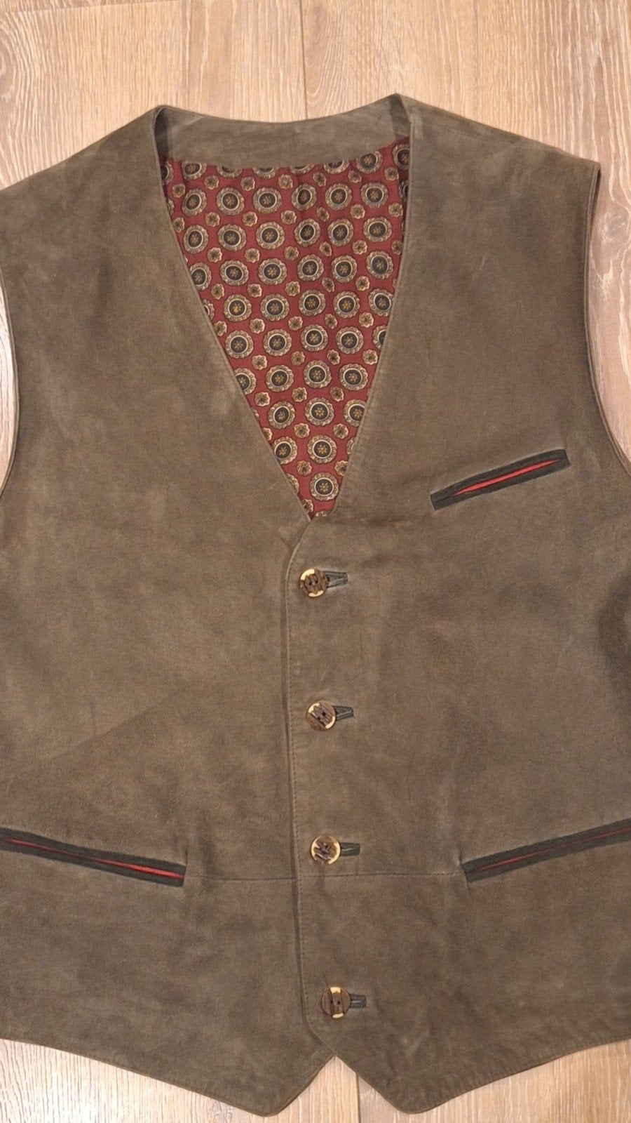 Leren trachten gilet 52 Tiroler oktoberfeest, Ophalen, Gedragen, Maat 52/54 (L), Bruin