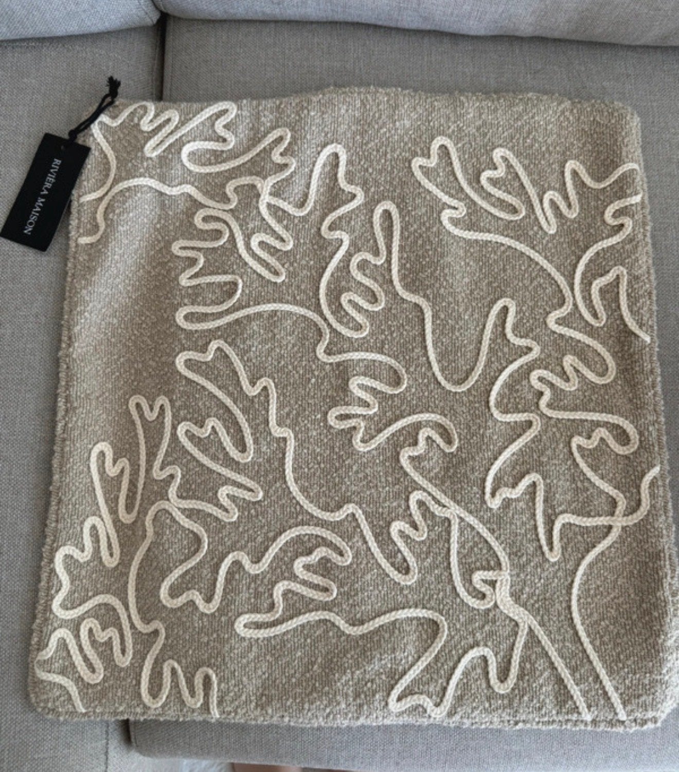 Riviera Maison Kussensloop 50x50 - Nieuw met label, Beige, Nieuw, Ophalen of Verzenden, Met print