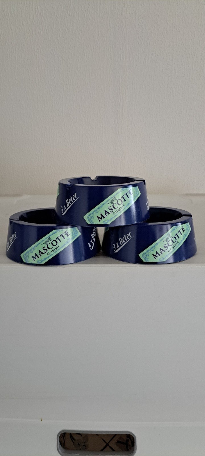 Set van 3 Mascotte asbakken, blauw, Verzamelen, Ophalen of Verzenden, Zo goed als nieuw, Asbak