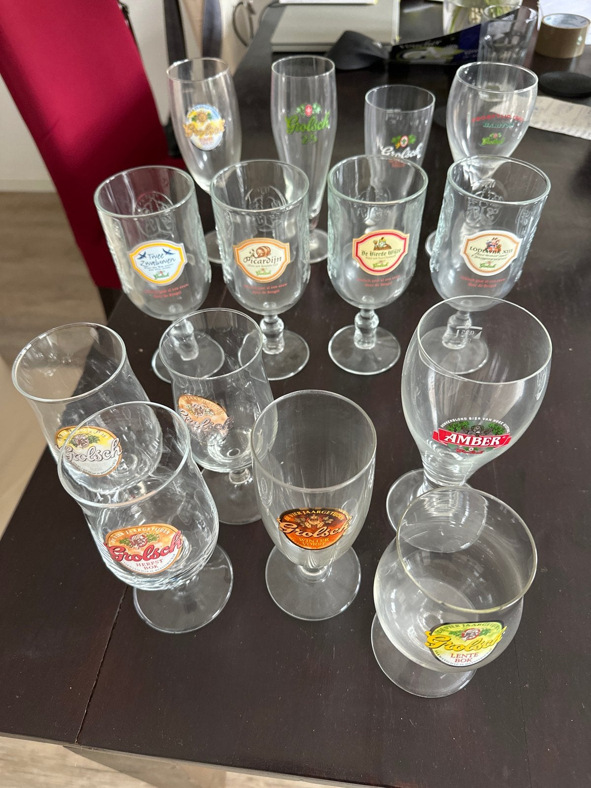Grote collectie Grolsch bierglazen - diverse soorten, Huis en Inrichting, Woonaccessoires | Overige, Ophalen, Vintage, Gebruikt