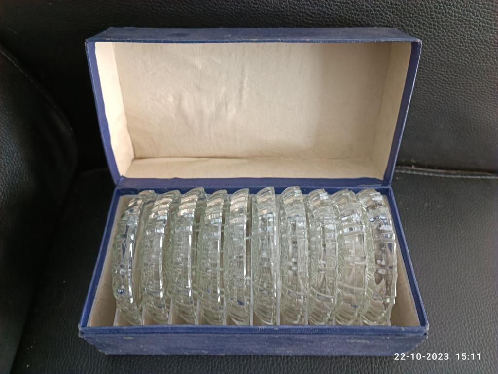 10 vintage glazen onderzetters, voor op eettafel of borrel, Ophalen of Verzenden