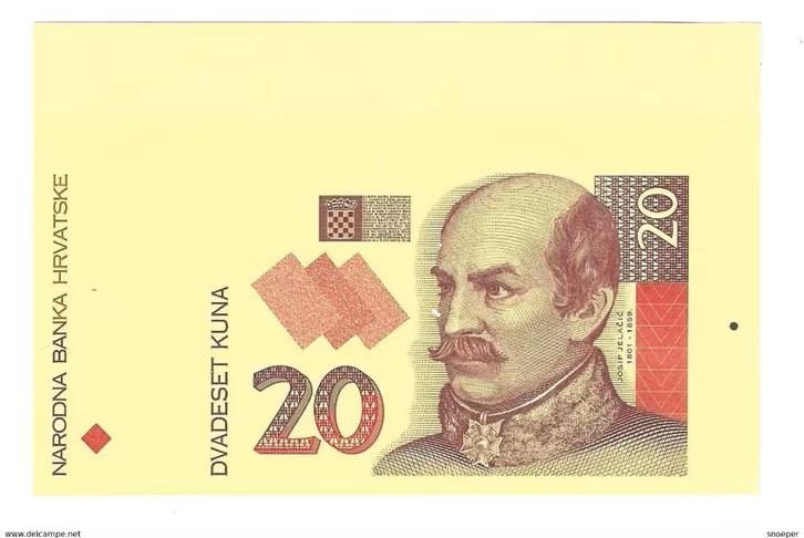 croatia proof trial print 20 kuna 1993 30 unc, Verzenden, Overige landen, Los biljet