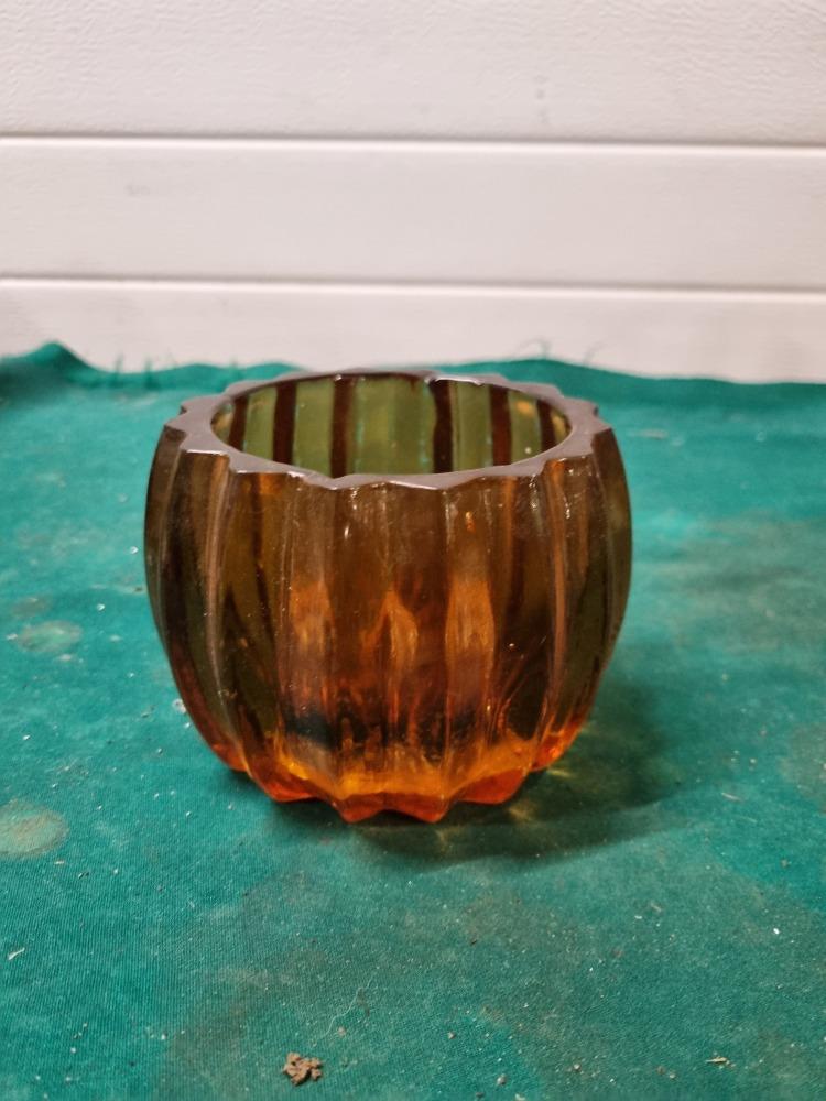 theelichthouder glas amberkleurig geribbeld, Ophalen of Verzenden, 'T Olde Gre-j, Info@toldegrej.nl, Endepoelstraat 20f Didam