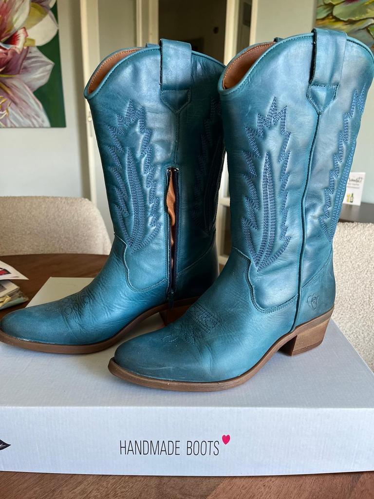 NIEUWE La Pintura Handgemaakte Varsy Blue Western Laarzen, Ophalen of Verzenden, Zo goed als nieuw, Overige kleuren, Hoge laarzen