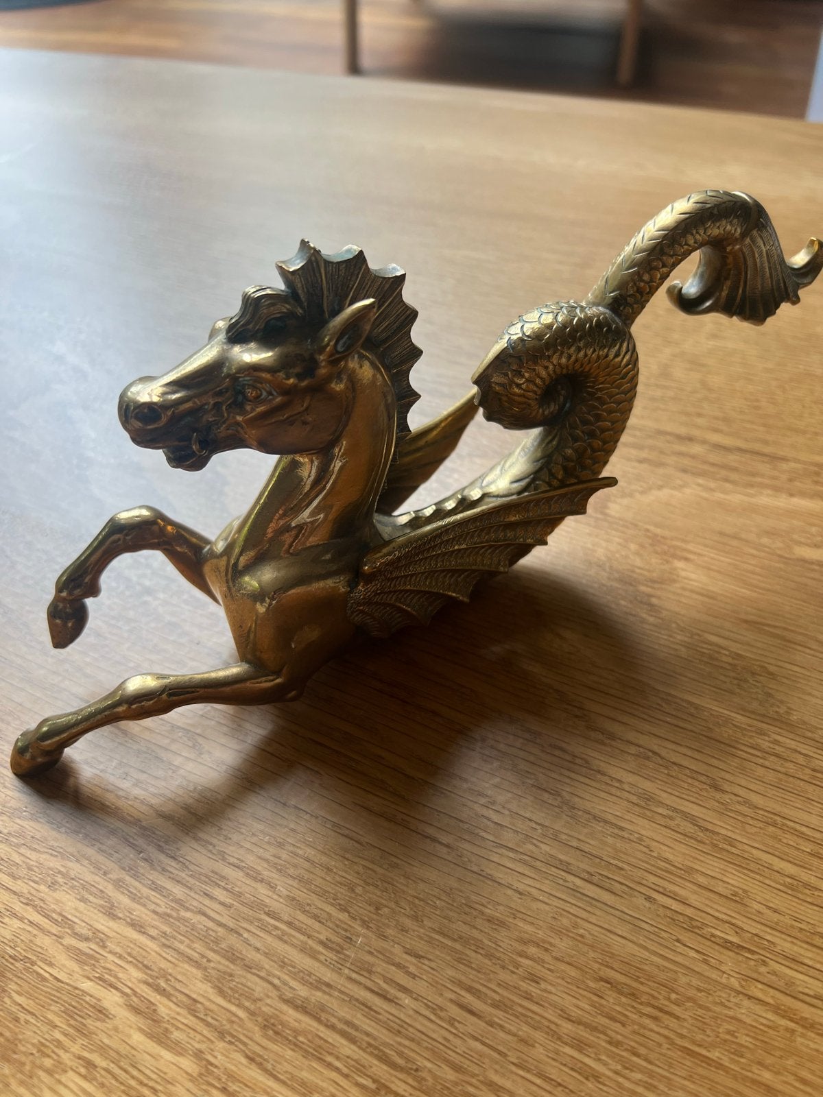 Antiek verguld messing Hippocampus zeepaard sculptuur, Ophalen of Verzenden