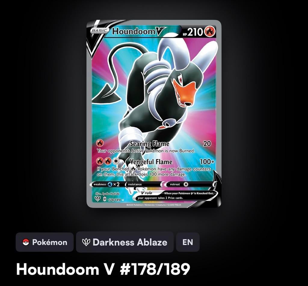 Pokémon Kaart Houndoom V #178/189 Darkness Ablaze, Ophalen of Verzenden, Nieuw, Losse kaart, Foil