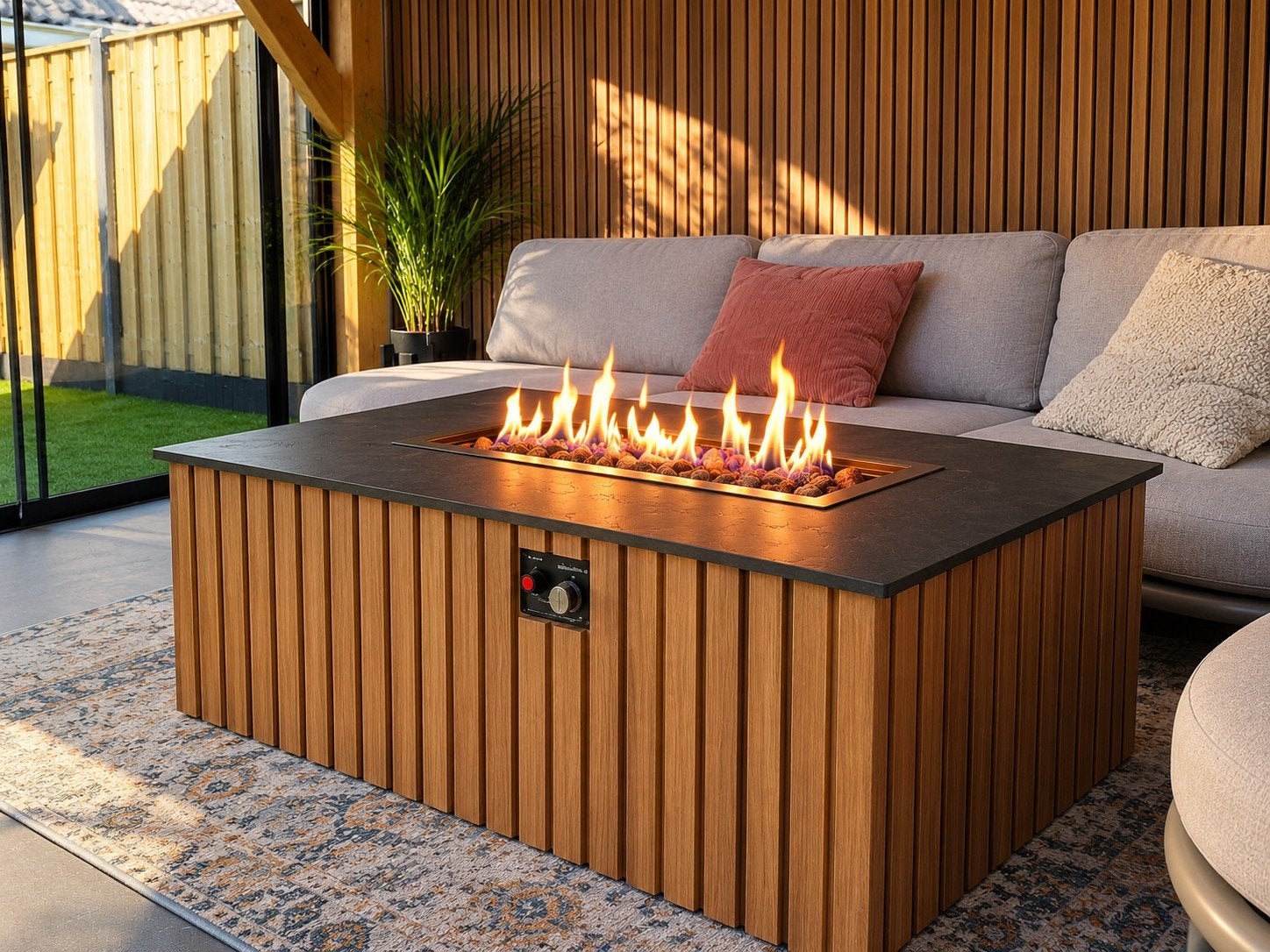 Luxe handgemaakte vuurtafel Ayous | 120x70 | Gas, Ophalen of Verzenden, Nieuw