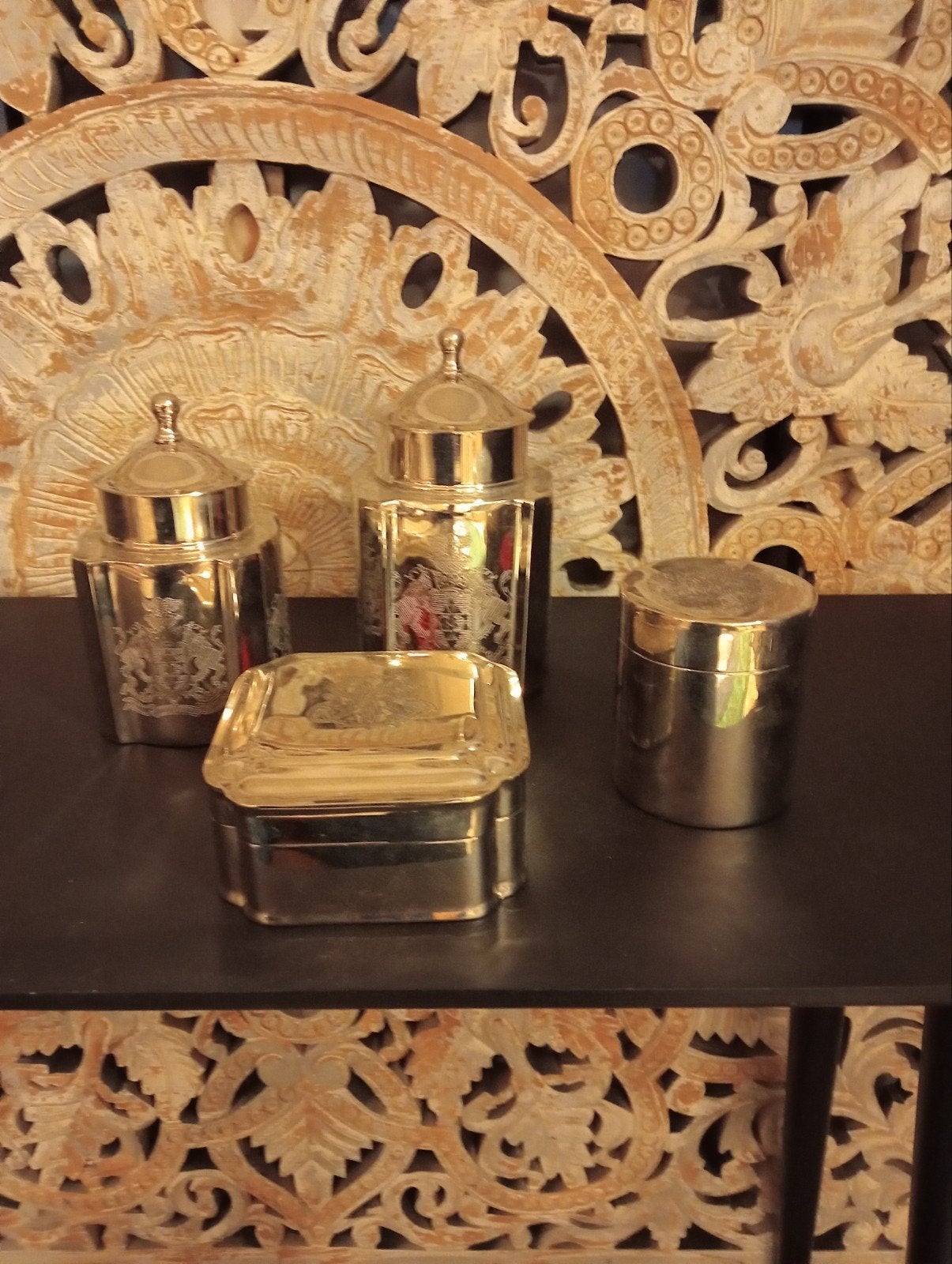 set van 4 Colmore nikkelen blikken €65, Antiek en Kunst, Ophalen