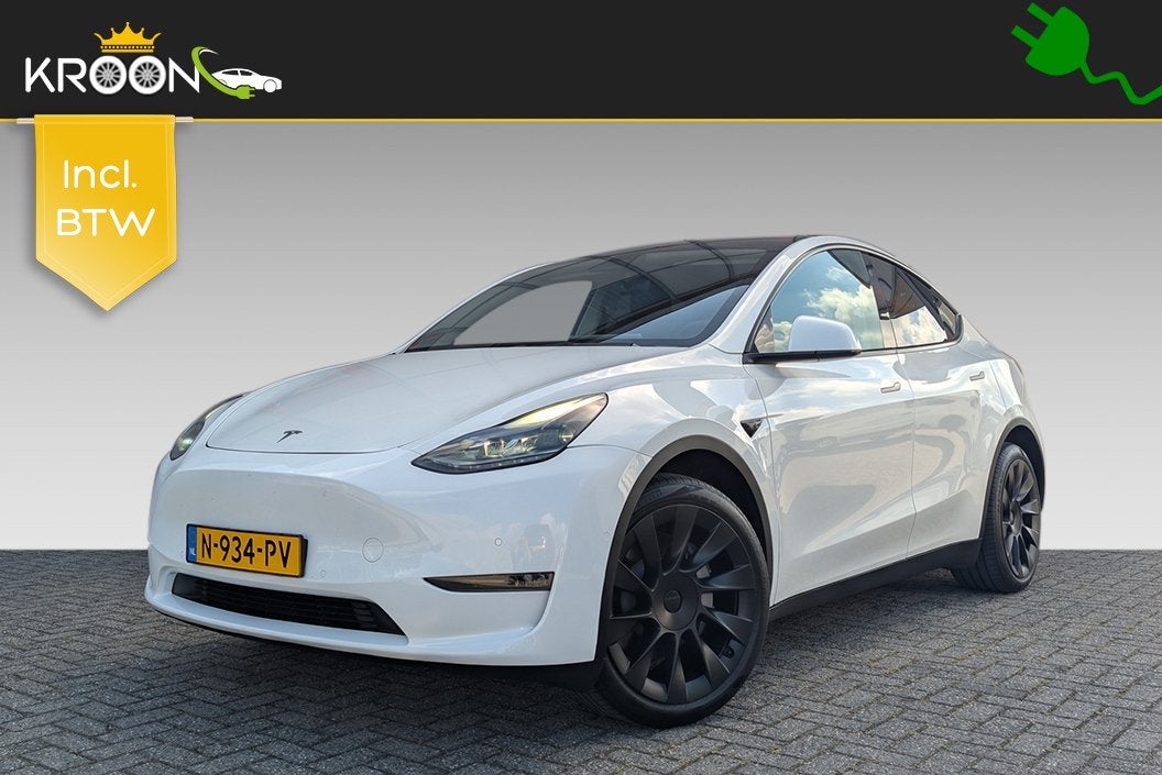 Tesla Model Y Long Range AWD 75kWh SOH 91% (bj 2021), Automaat, Gebruikt, Zwart, Met garantie (alle)