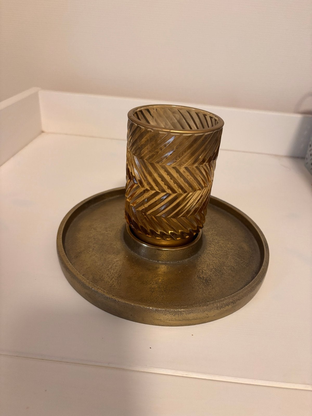 Dekocandle Kandelaar Goudkleurig Glas en Metaal, Huis en Inrichting, Woonaccessoires | Kandelaars en Kaarsen, Ophalen, Overige merken