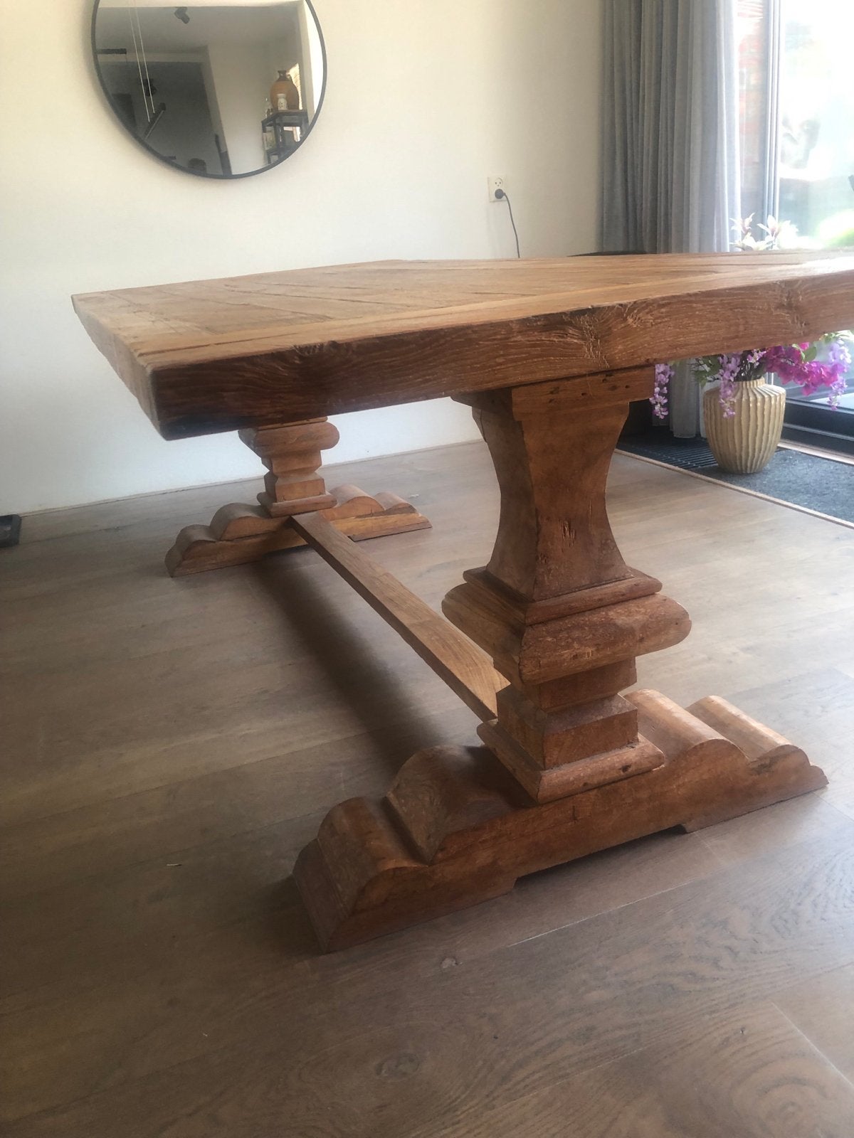 Robuuste houten klooster eettafel - Landelijke stijl, Huis en Inrichting, Tafels | Eettafels, Ophalen, Gebruikt, Teakhout, 200 cm of meer