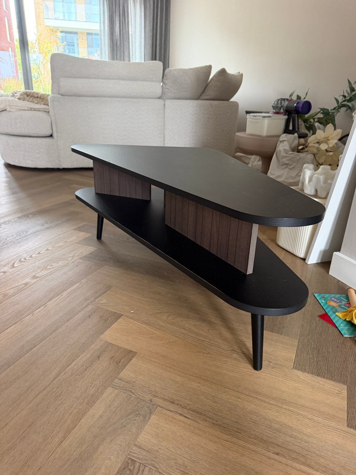 Salontafel Meubella Pedro – zwart/donker eiken – 100 cm, Huis en Inrichting, 100 tot 150 cm, Zo goed als nieuw, Rechthoekig, 50 tot 100 cm