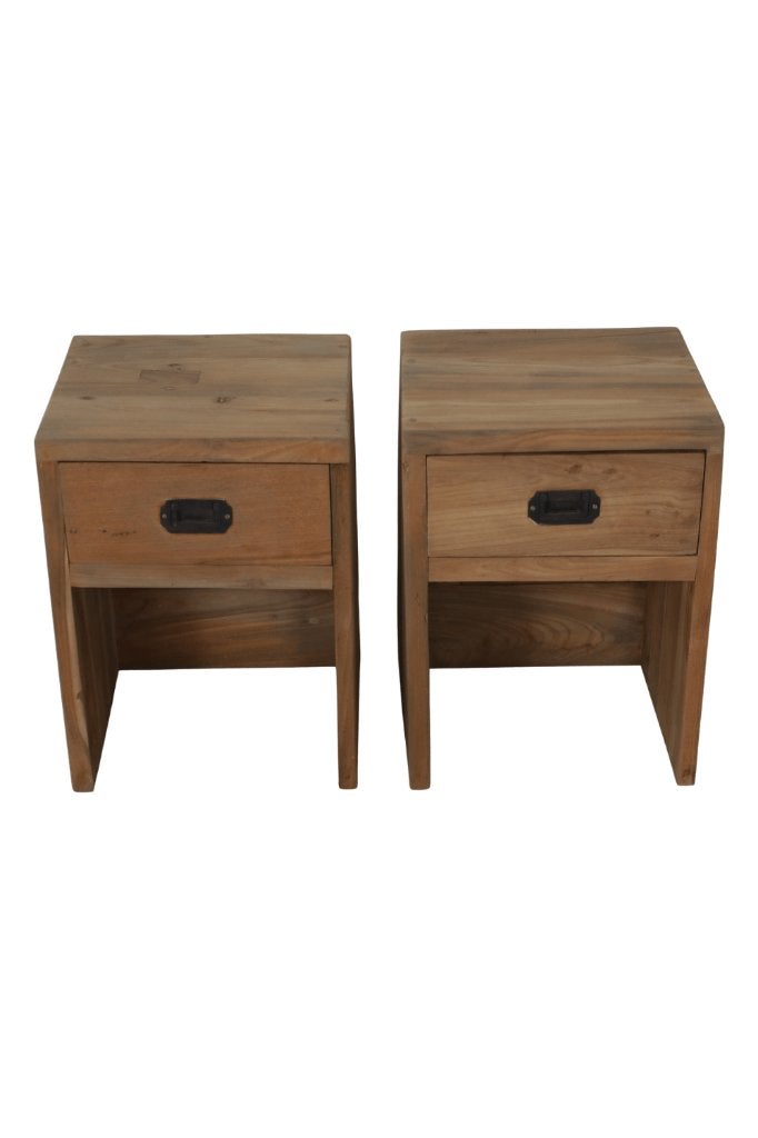 2 teak nachtkastjes met lade, Ophalen, Minder dan 45 cm, Nieuw, Minder dan 55 cm