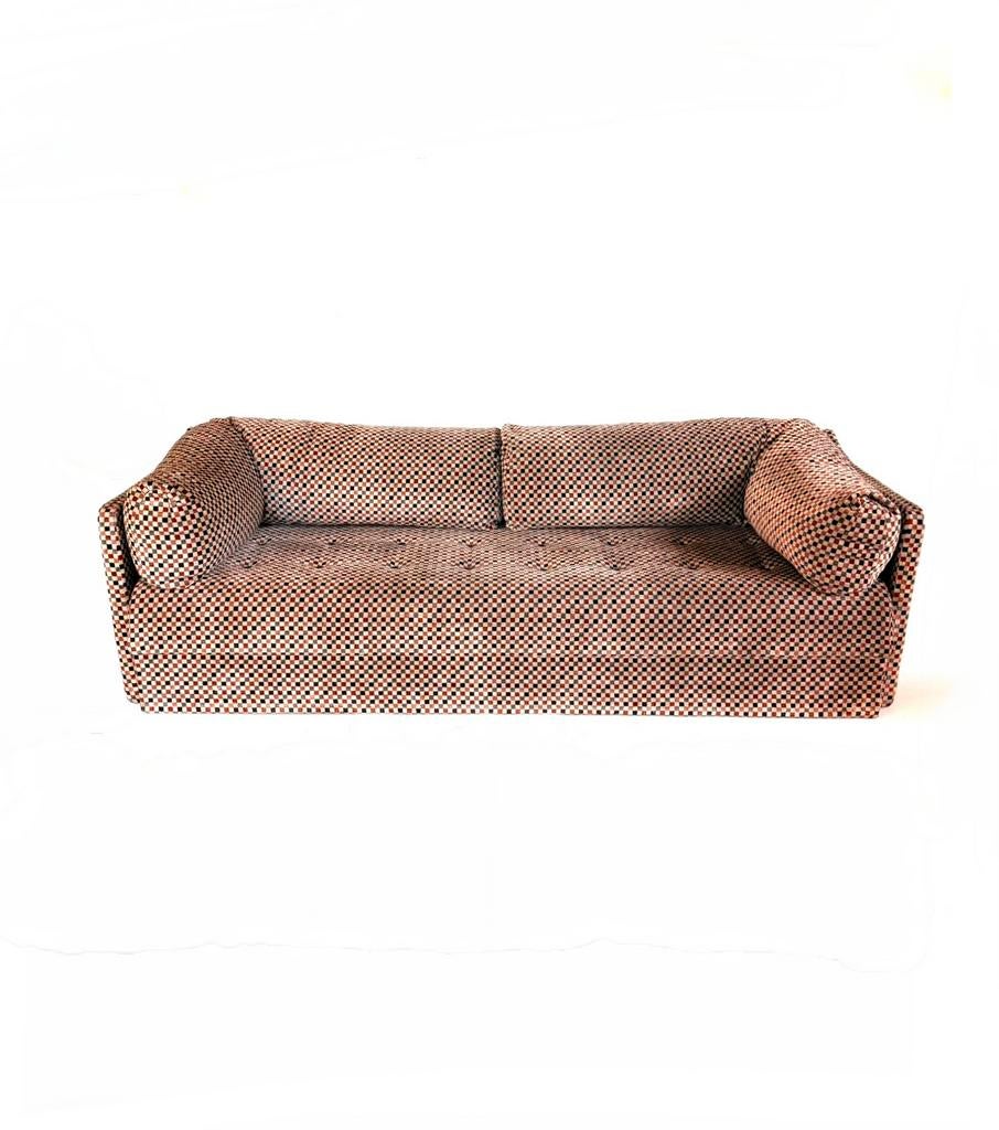 Vintage velours daybed, Italië, jaren ‘70, Hout, Vintage retro buisframe design rotan webbing papercord deens, Driepersoons, 75 tot 100 cm