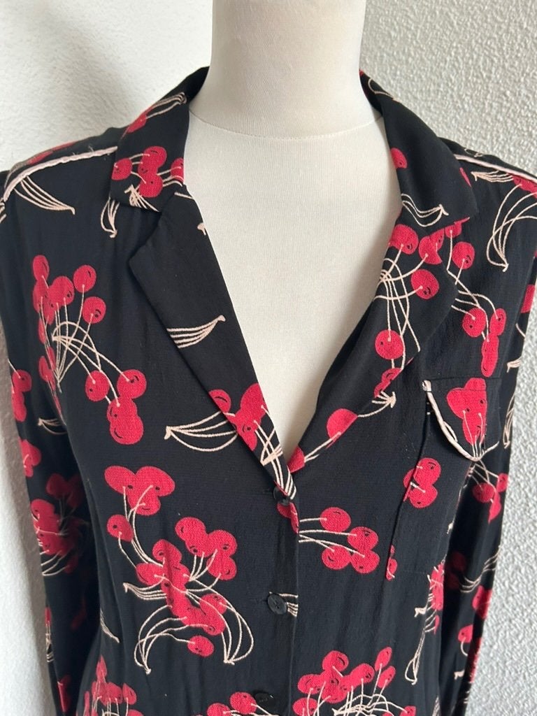 King Louie maat 42 kersen blouse retro 2370, Maat 42/44 (L), Ophalen of Verzenden, Zo goed als nieuw, King Louie