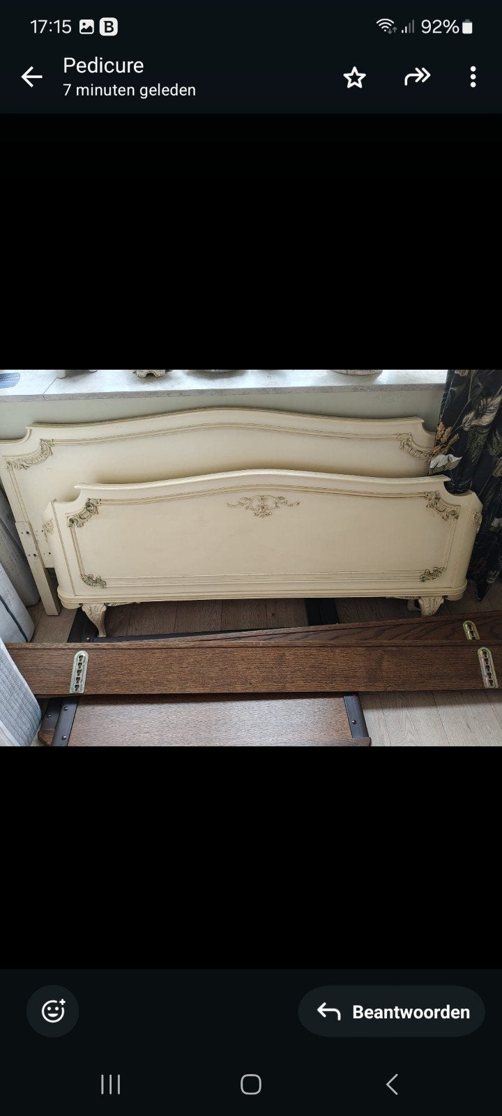 Antiek brocant Queen Anne bed craquelé  150 x 200 cm, Huis en Inrichting, Ophalen, Zo goed als nieuw, Tweepersoons, Hout