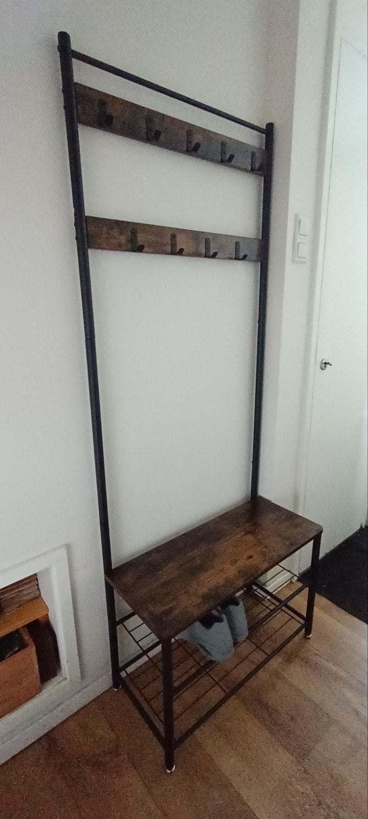 Kapstok met bankje en schoenenrek - Industrieel design, Ophalen of Verzenden, Zo goed als nieuw, Metaal, Staande kapstok