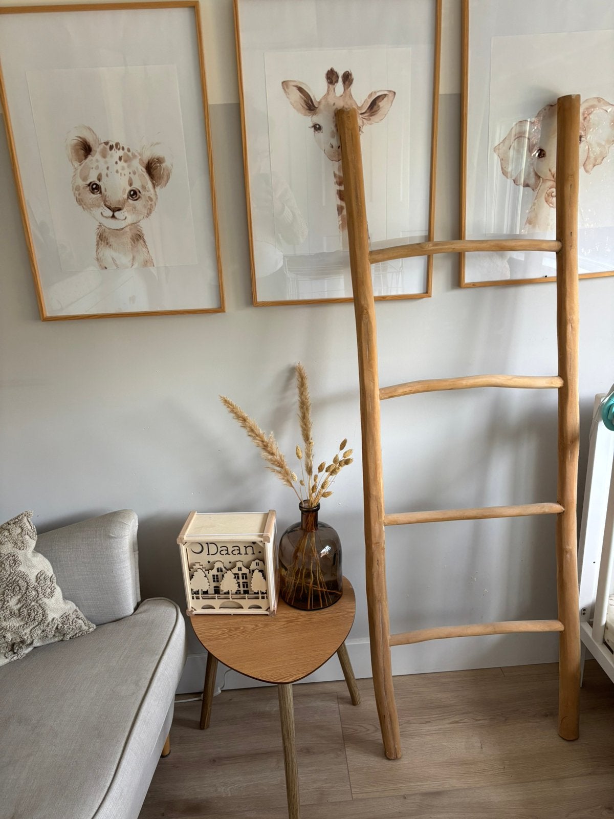 Ladder decoratie hout | teak kleur | kleding of handdoek rek, Ophalen, Zo goed als nieuw