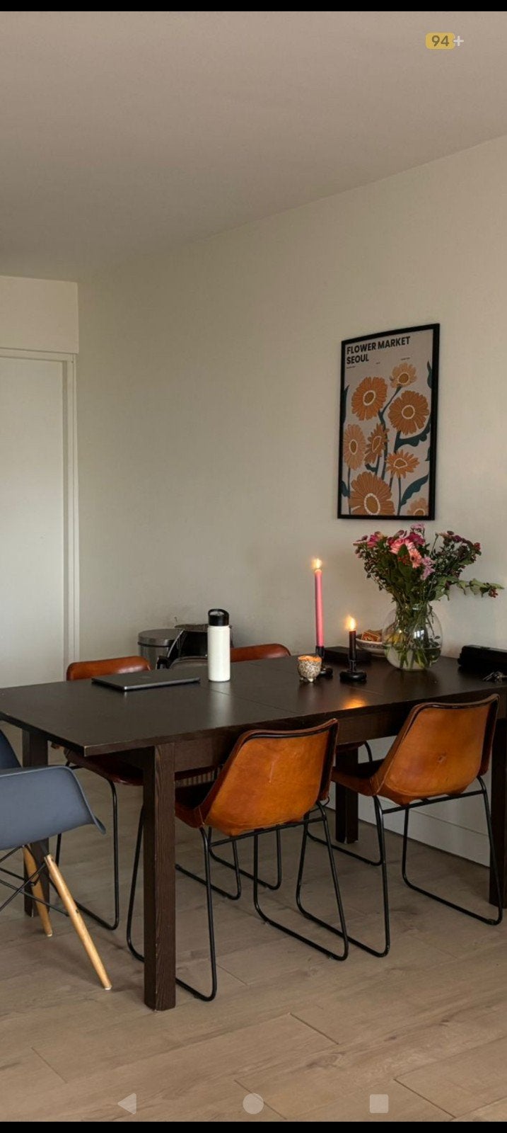 Vier cognac kuipjes stoelen, Huis en Inrichting, Tafels | Eettafels, Ophalen, 100 tot 150 cm, Rond, 50 tot 100 cm