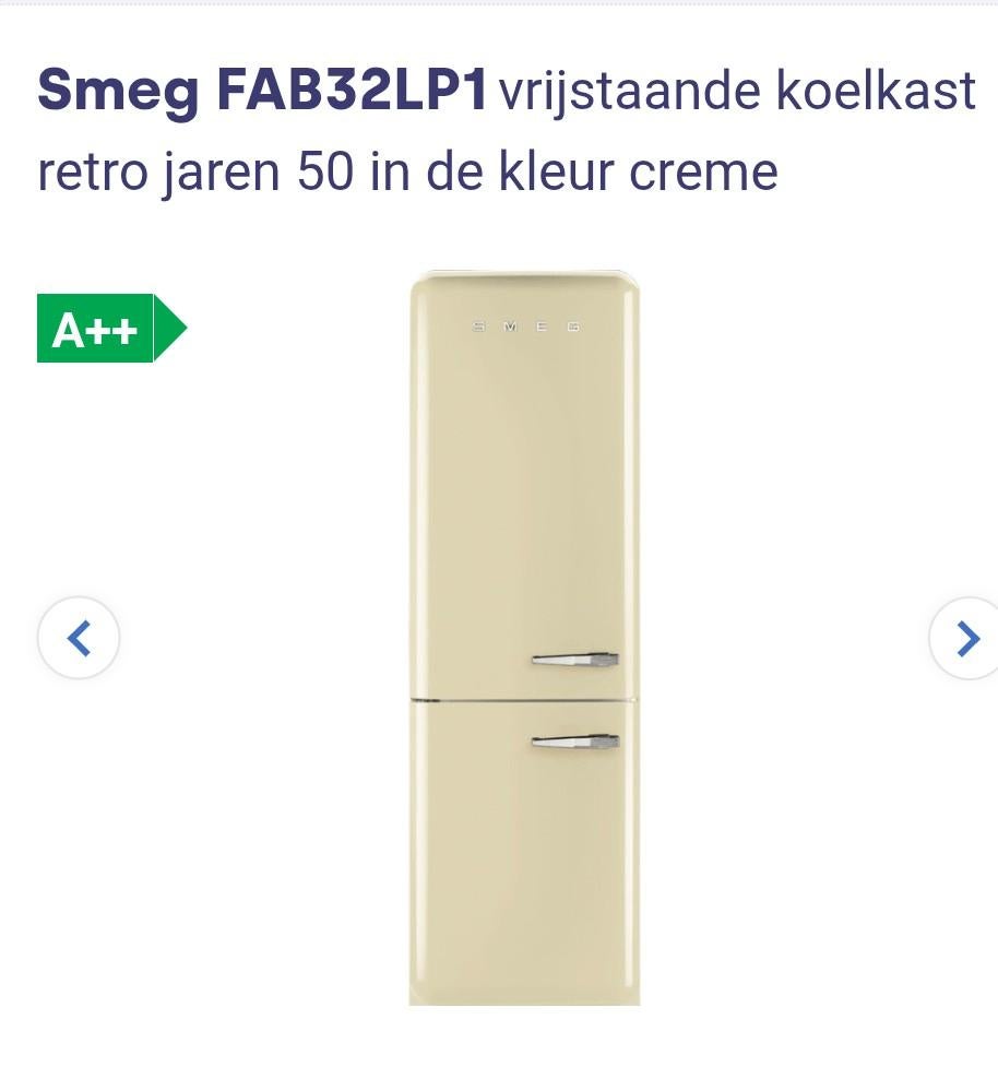 Retro vrijstaande No Frost koelvriescombinatie Smeg, Ophalen, Gebruikt, 200 liter of meer, 60 cm of meer