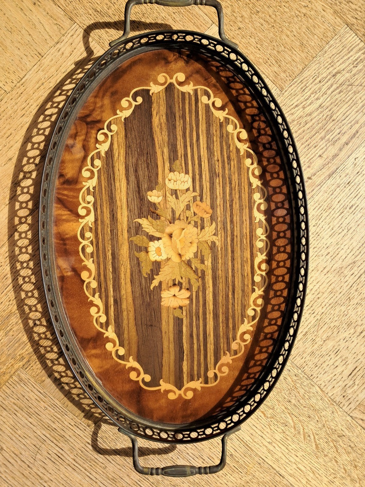 Vintage Italiaans Sorrento Marquetry Dienblad - Bloemen, Antiek en Kunst, Ophalen of Verzenden