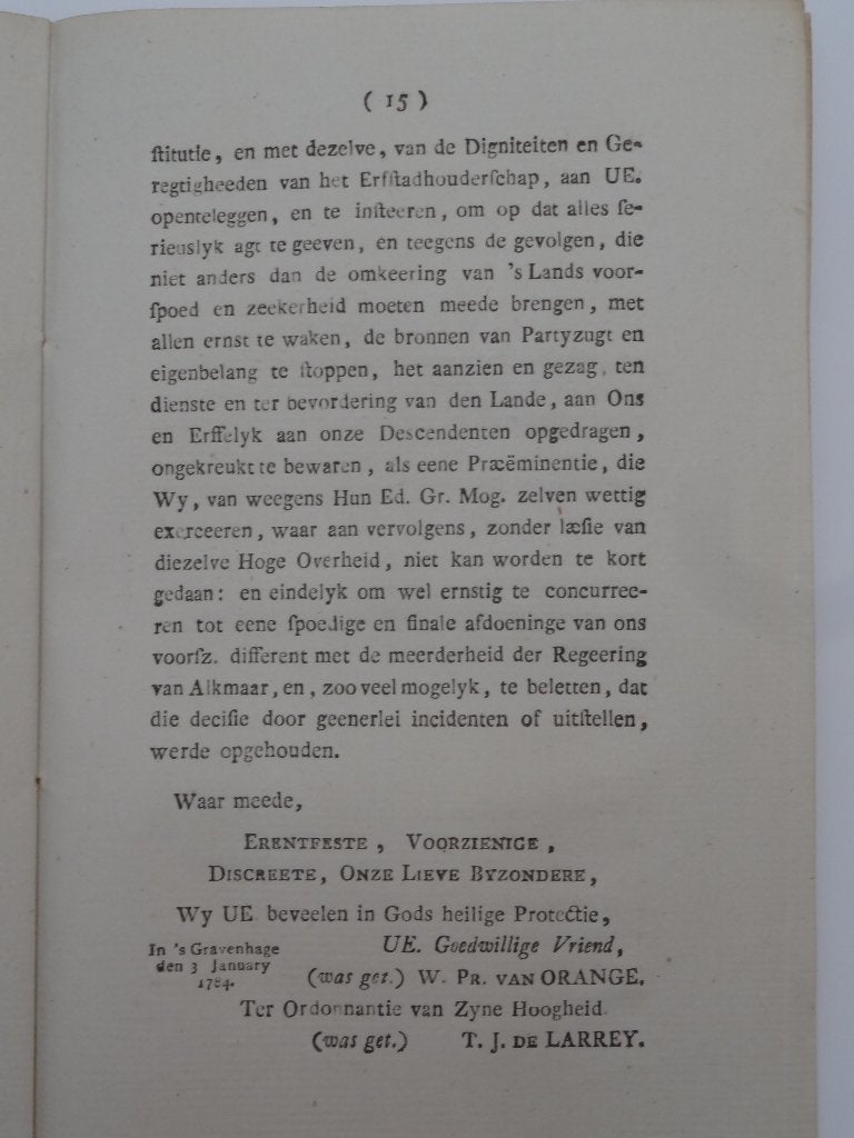 Pamflet WILLEM V prins van Oranje aan Holland Friesland 1784, Ophalen of Verzenden