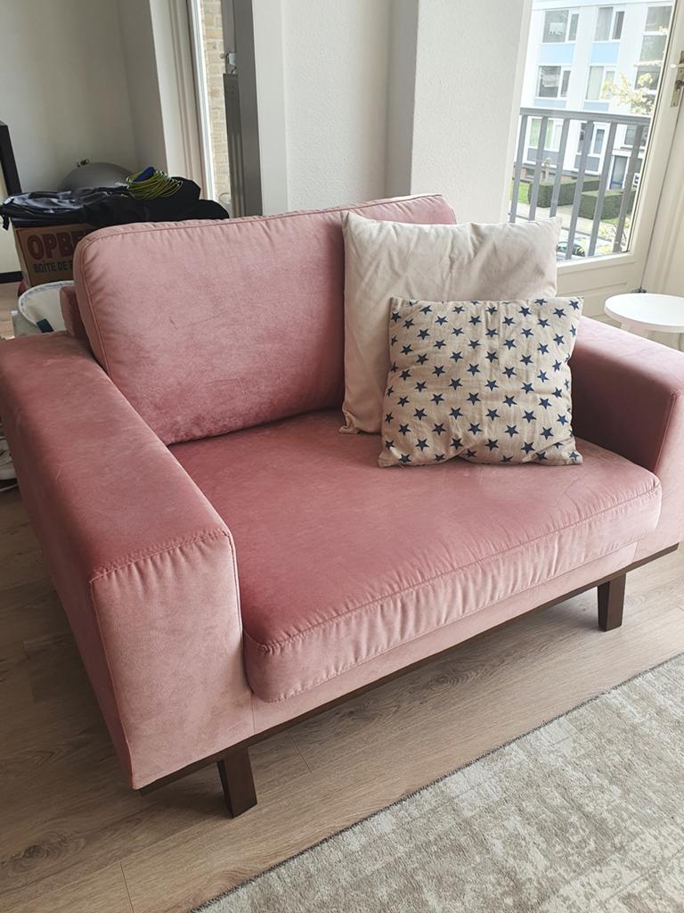 Loveseat roze velours, Ophalen, 75 tot 100 cm, 100 tot 125 cm