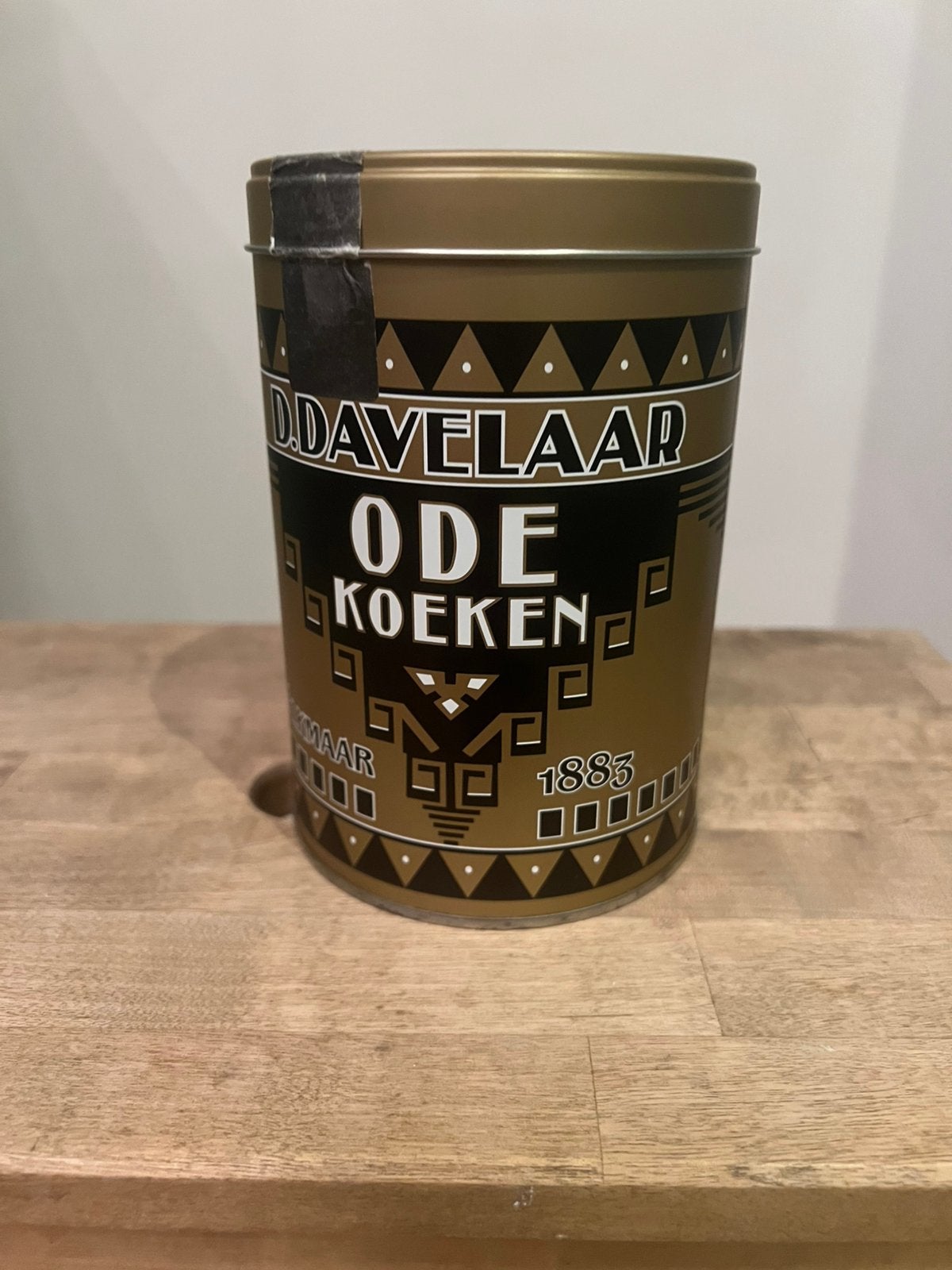 D. Davelaar Odekoeken blik gouden kleur Alkmaar, Verzamelen, Blikken, Ophalen of Verzenden, Gebruikt, Overige