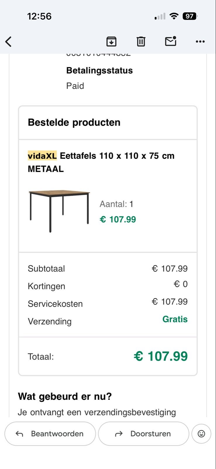Foto 3 van Nieuwe Eettafel 110x110x75 cm - Metaal & Eikenhout nu €70