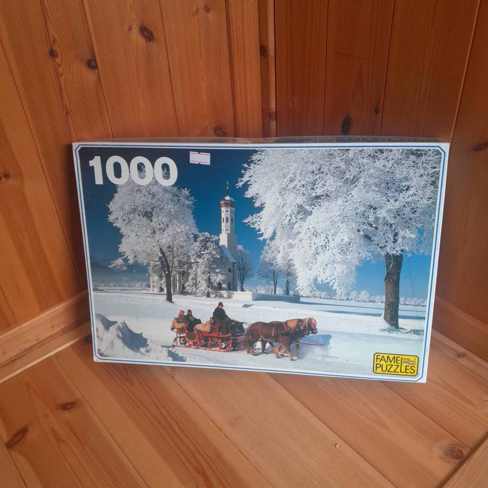 Fame Puzzles 1000 stukjes winterlandschap met arreslee, Hobby en Vrije tijd, Ophalen of Verzenden, 500 t/m 1500 stukjes, Gebruikt