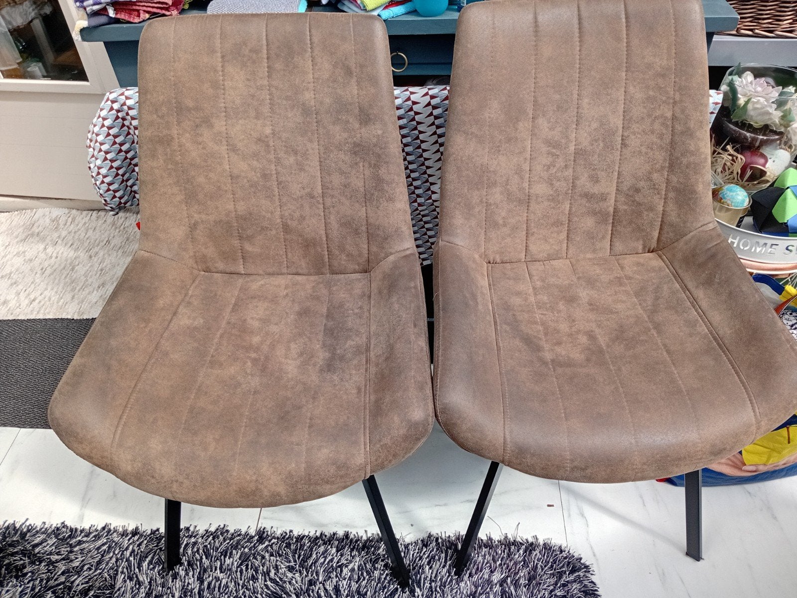 stoelen  eethoek  grijs  /kakhi/ lichtbruin, Huis en Inrichting, Stoelen, Ophalen, Gebruikt, Overige kleuren, Stof