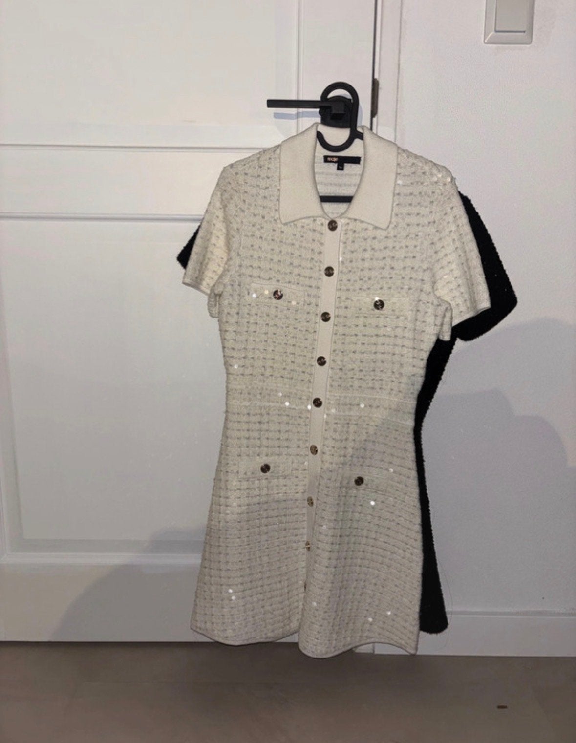 Maje Tweed Jurk met Pailletten - Maat 36 (S), Wit, Ophalen of Verzenden, Zo goed als nieuw, Maat 36 (S)