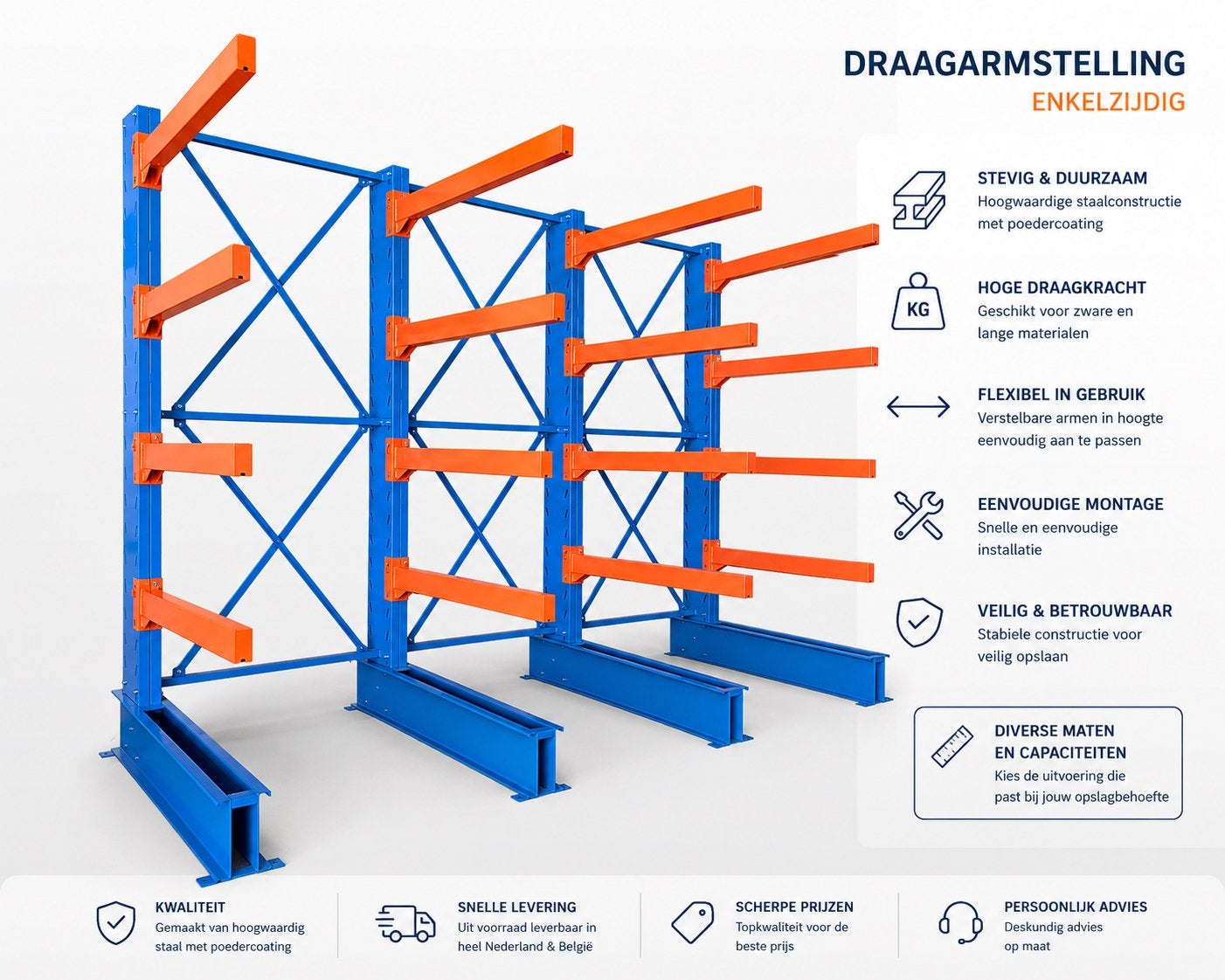 Enkelzijdige draagarmstelling 220-320cm hoog NIEUW!