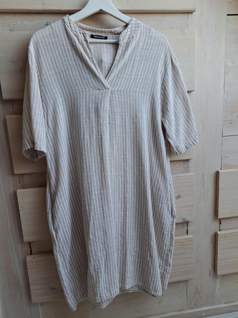 MAUDD gestreepte tuniek/jurk, maat M, Maat 38/40 (M), Beige, Ophalen of Verzenden, Zo goed als nieuw